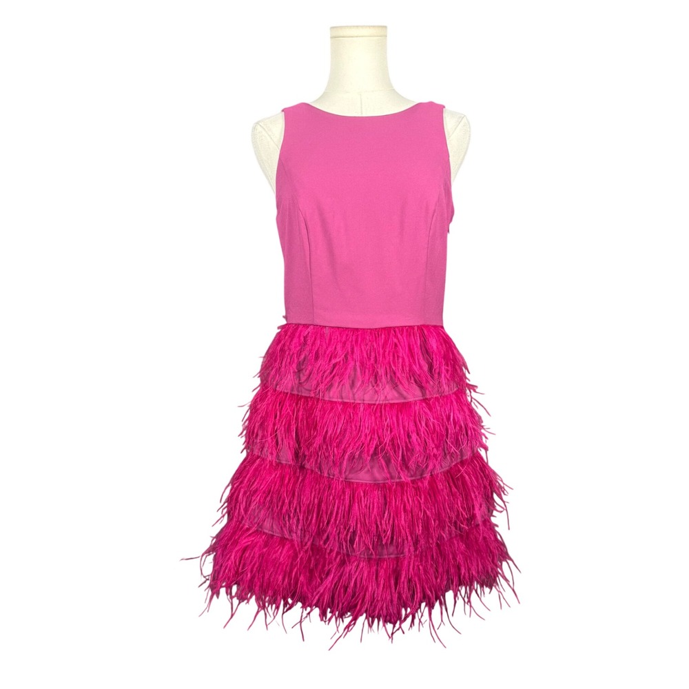 Hutch Briggs Dress Fuchsia Pink Feather Fringe Tiered Mini Womens Size 4
